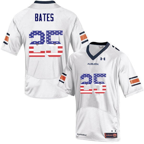 Men #25 Daren Bates Auburn Tigers USA Flag Fashion College Football Jerseys-White - Click Image to Close